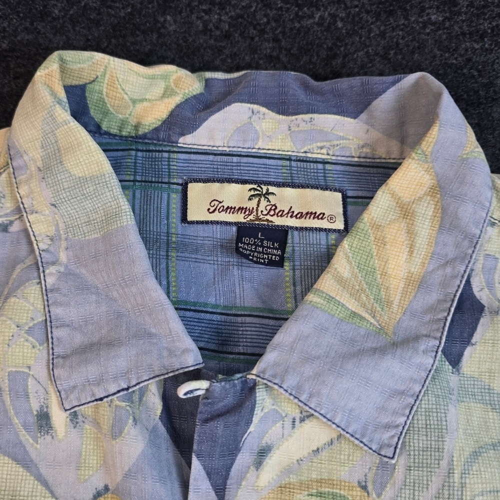 Tommy Bahama Men's Blue Yellow Floral Silk Camp Hawaiian Shirt Oversized Size L - Picture 2 of 9